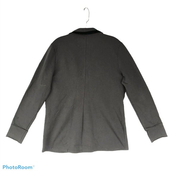 EVY'S TREE Gray Cotton Jersey Knit Blazer Womens L Light Fleece Lined Black Trim - Picture 2 of 9